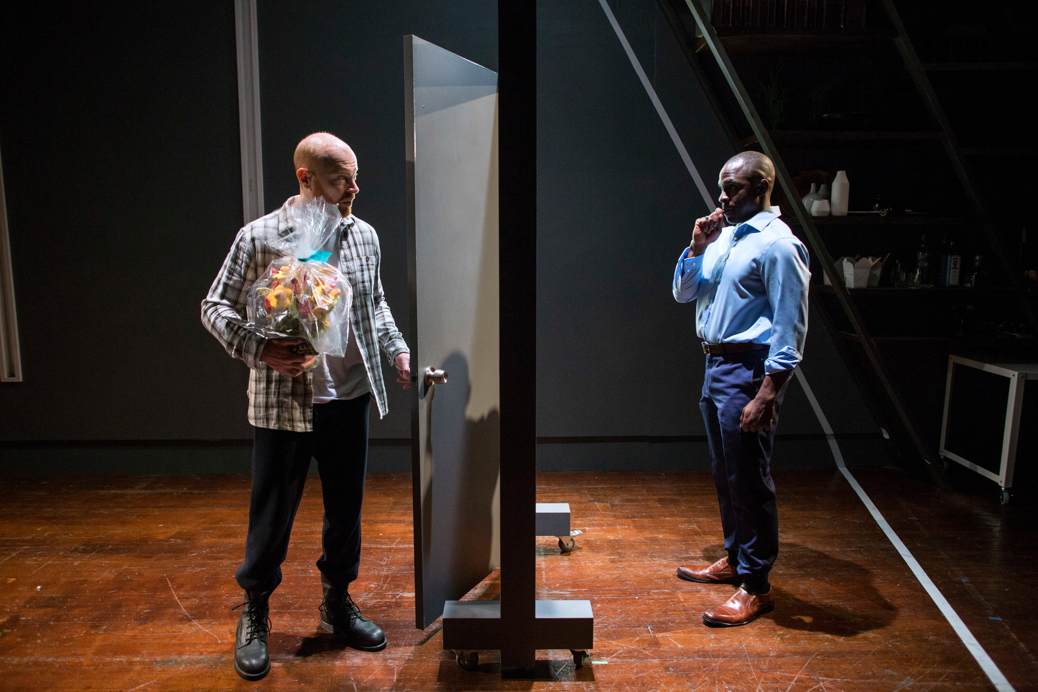 Jeff Biehl, left, and Gbenga Akinnagbe in "Fulfillment." Brian Harkin for The New York Times